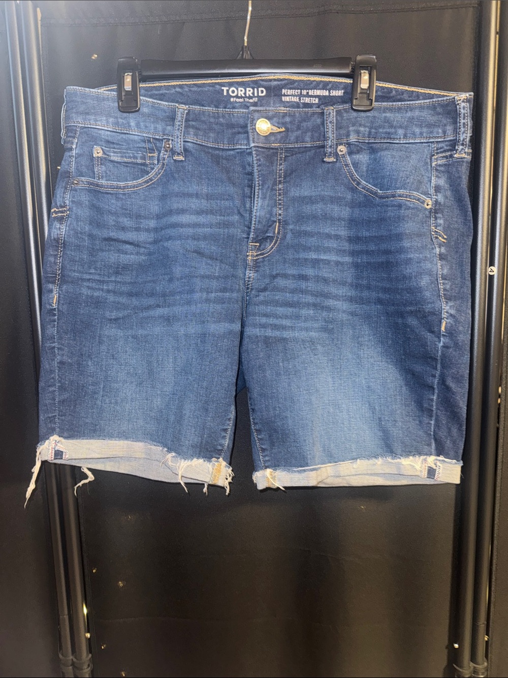 torrid Dark Blue Distressed Denim Bermuda Shorts